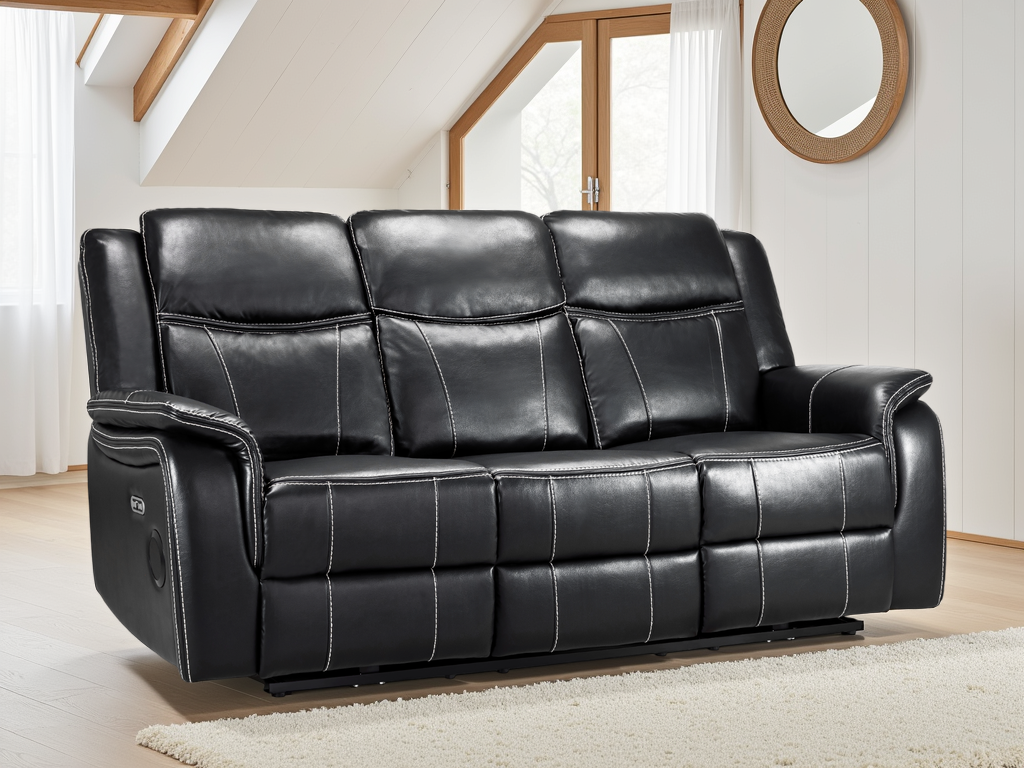 Galaxy Tech Electric Recliner 3 Seater Black Leather