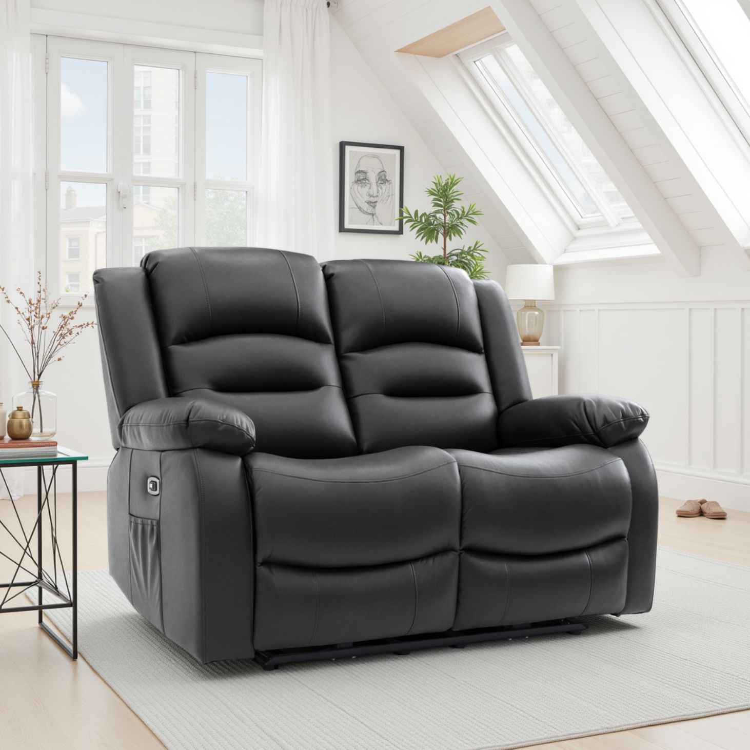 Alva Electric Recliner Sofa Black 2 Seater