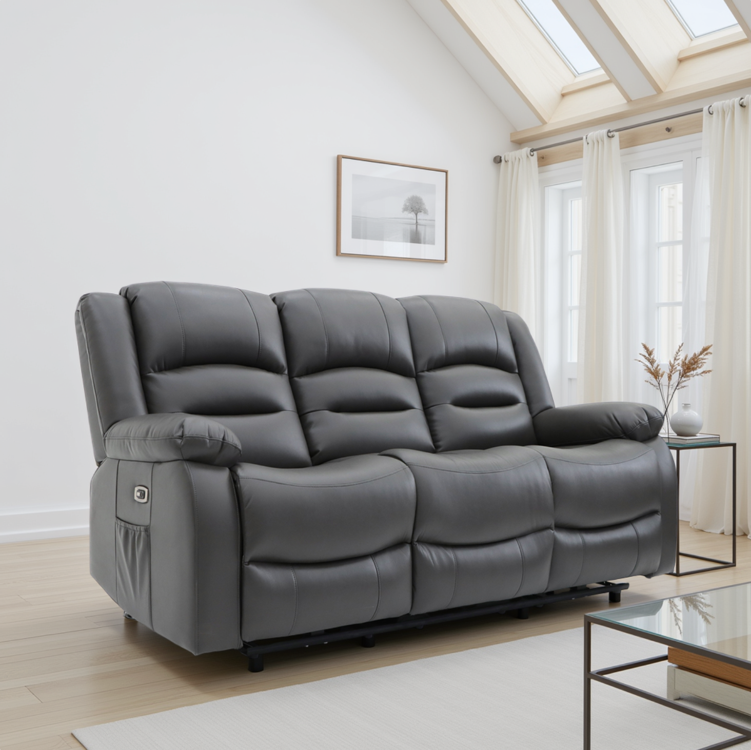 Alva Electric Recliner Sofa Grey 3 Seater