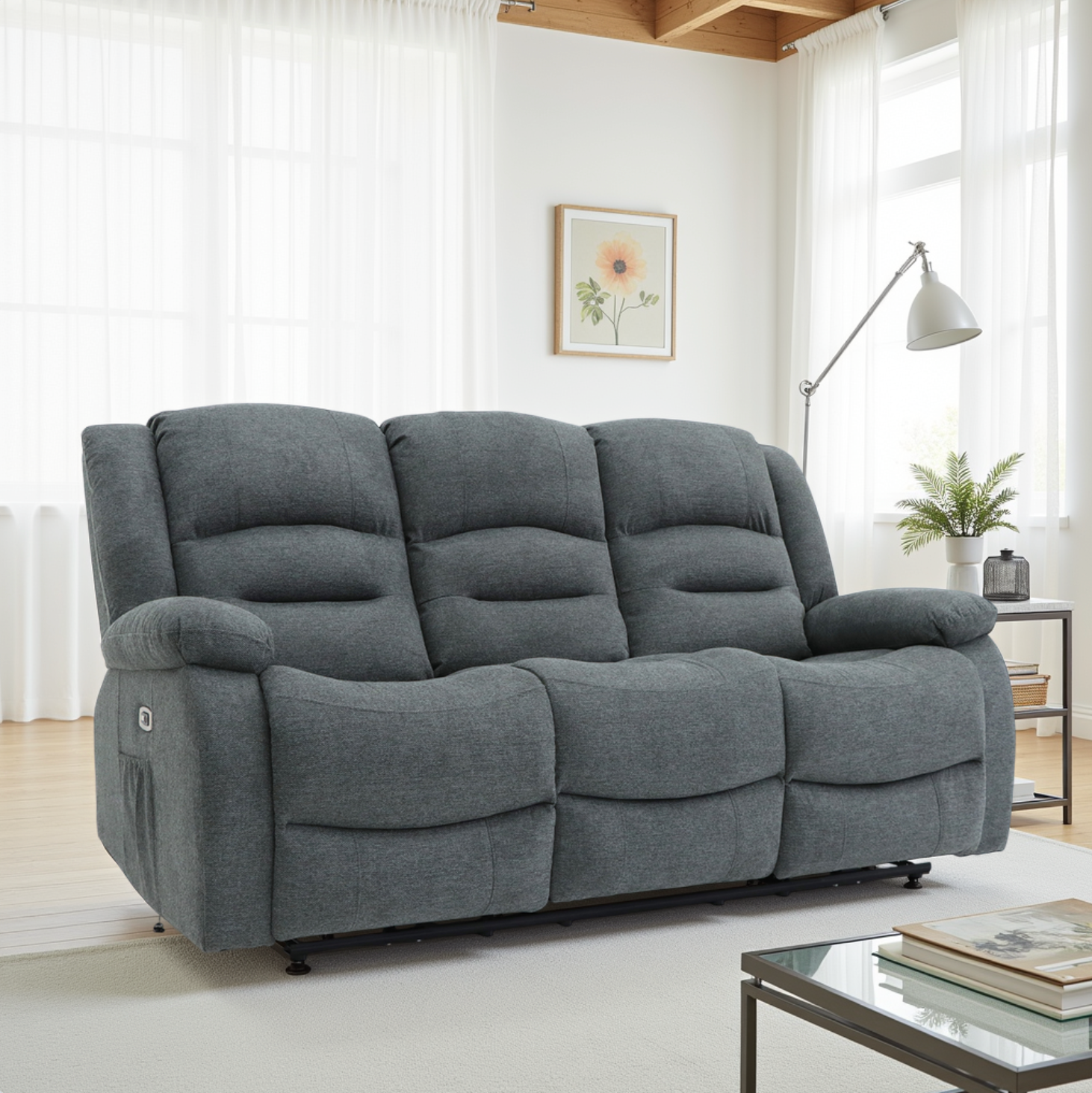 Alva Electric Recliner Sofa Graphite 3 Seater