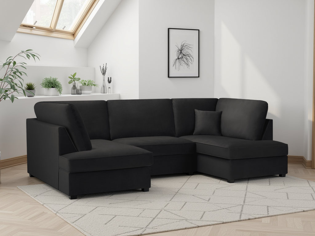 Carnaby Sofa Plush Black U Shape Corner