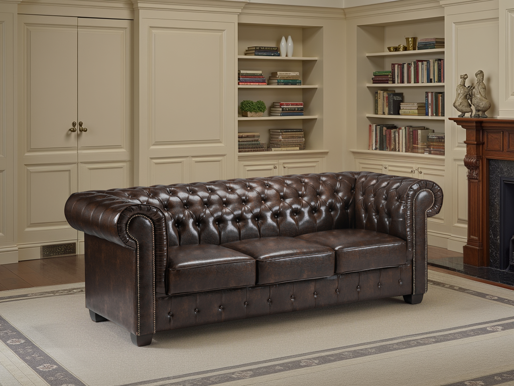 Chesterfield Sofa Antique Brown 3 Seater