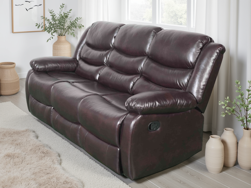 Conrad Manual Recliner Sofa Brown 3 Seater