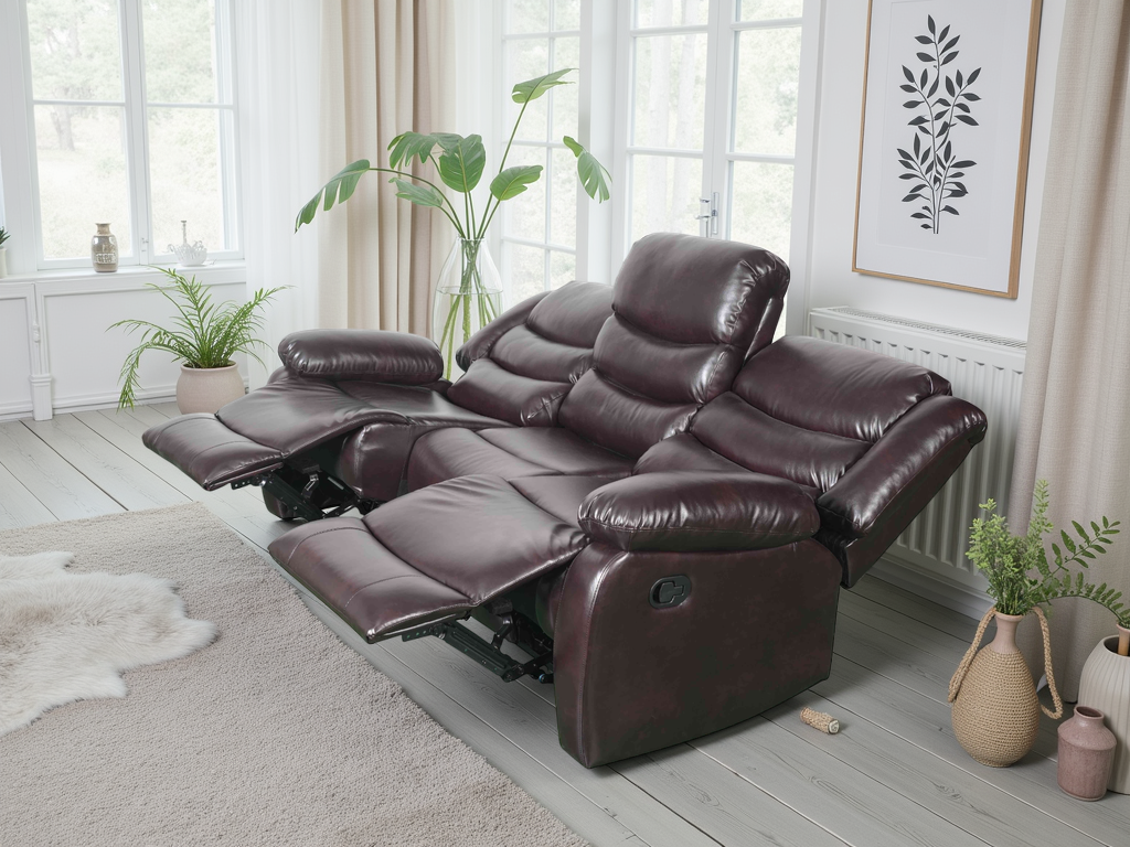 Conrad Manual Recliner Sofa Brown 3 Seater