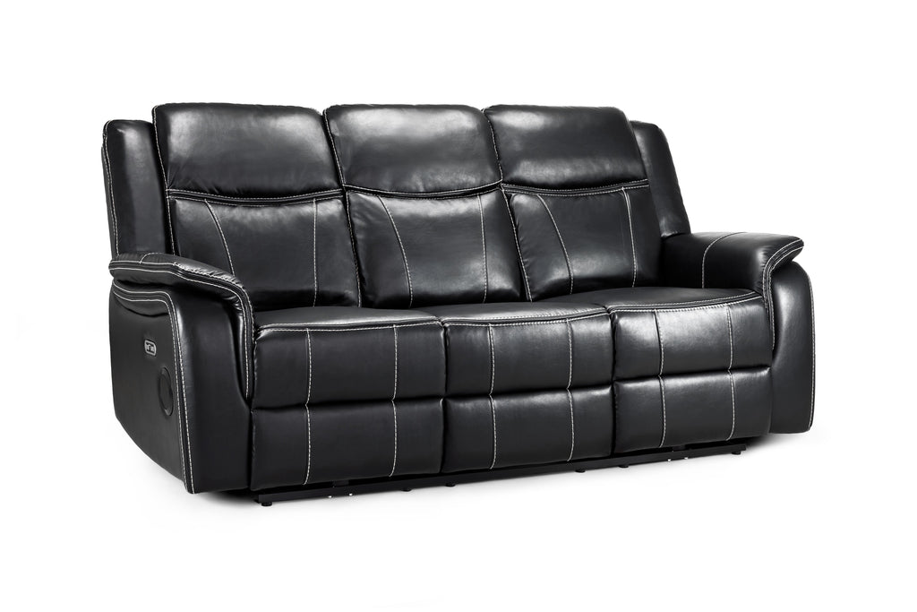 Galaxy Tech Electric Recliner 3 Seater Black Leather