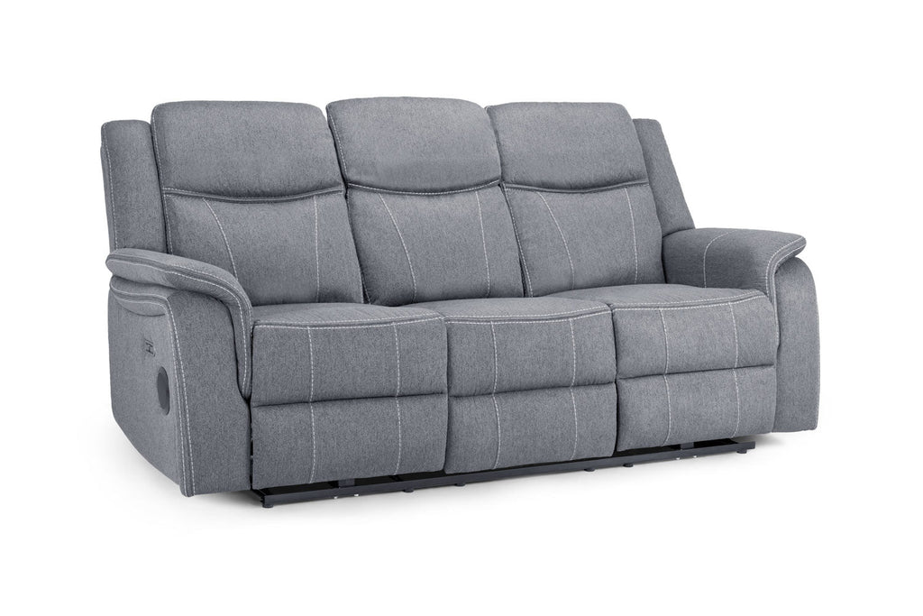 Galaxy Tech Electric Recliner 3 Seater Grey Fabric