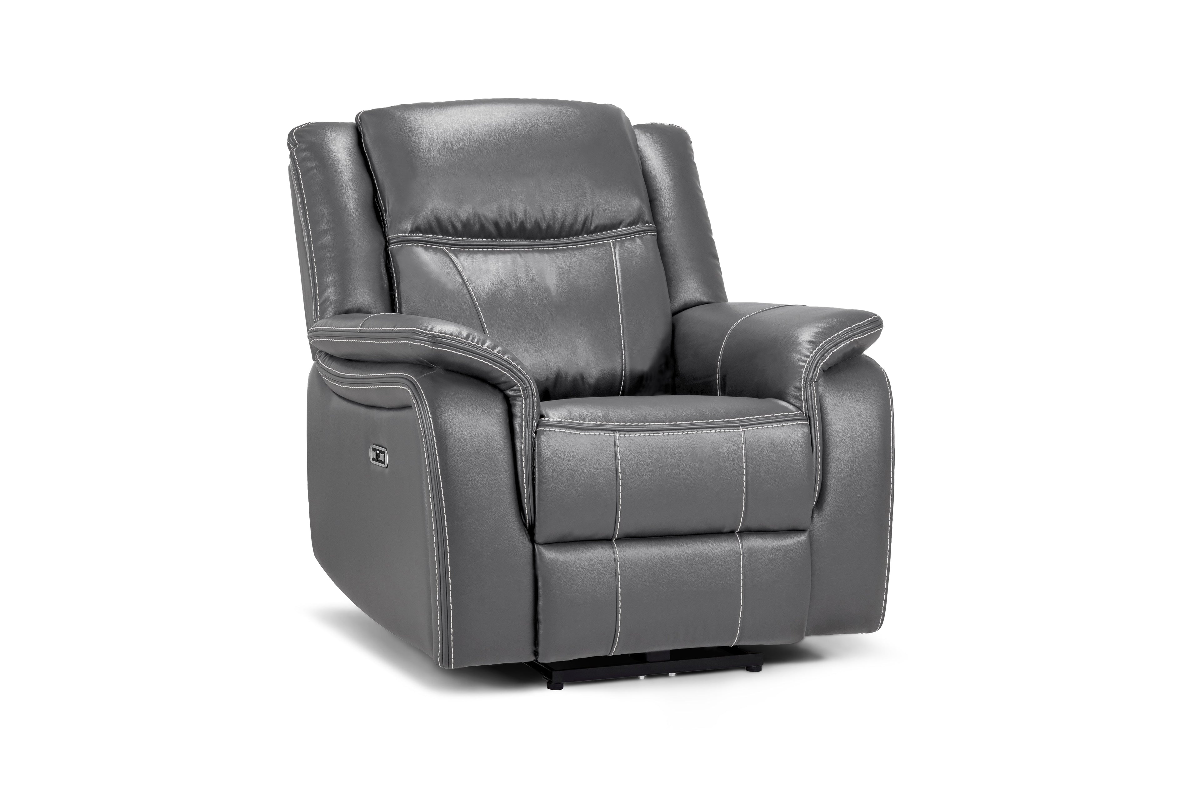 Galaxy Tech Electric Recliner Armchair Grey Leather