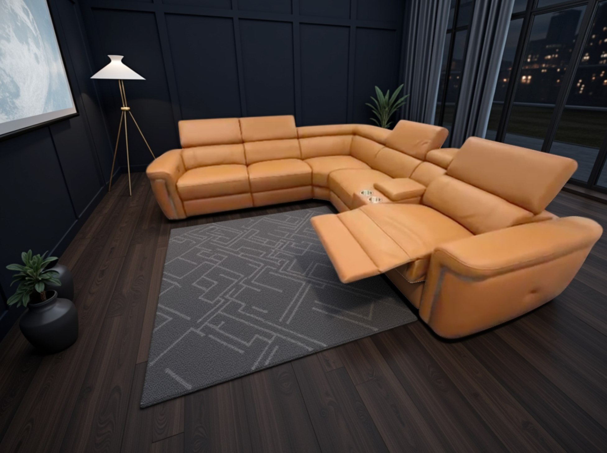 Somerville Genuine Leather Electric Recliner Sofa Tan Large Corner