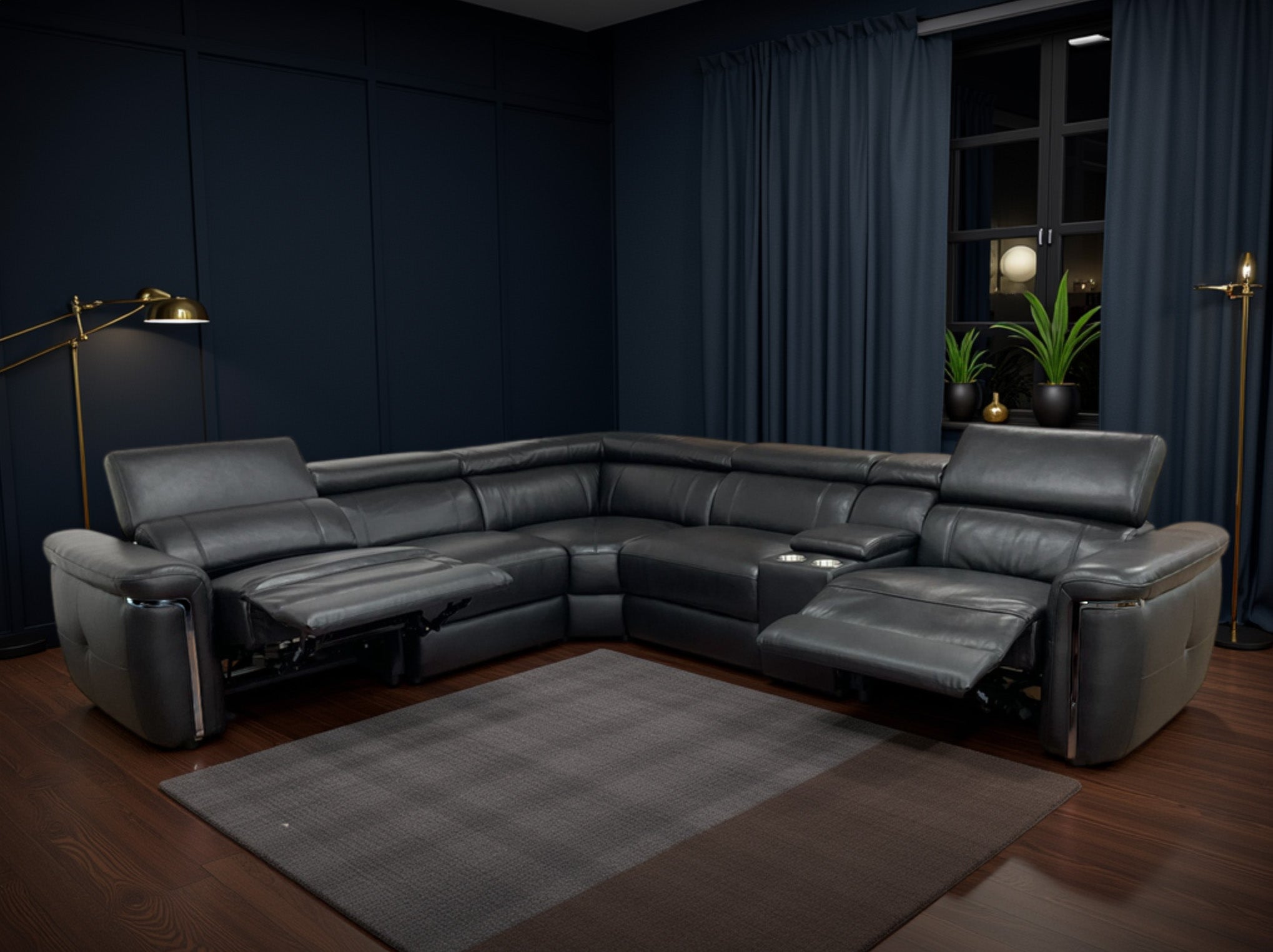 Somerville Genuine Leather Electric Recliner Sofa Black Large Corner