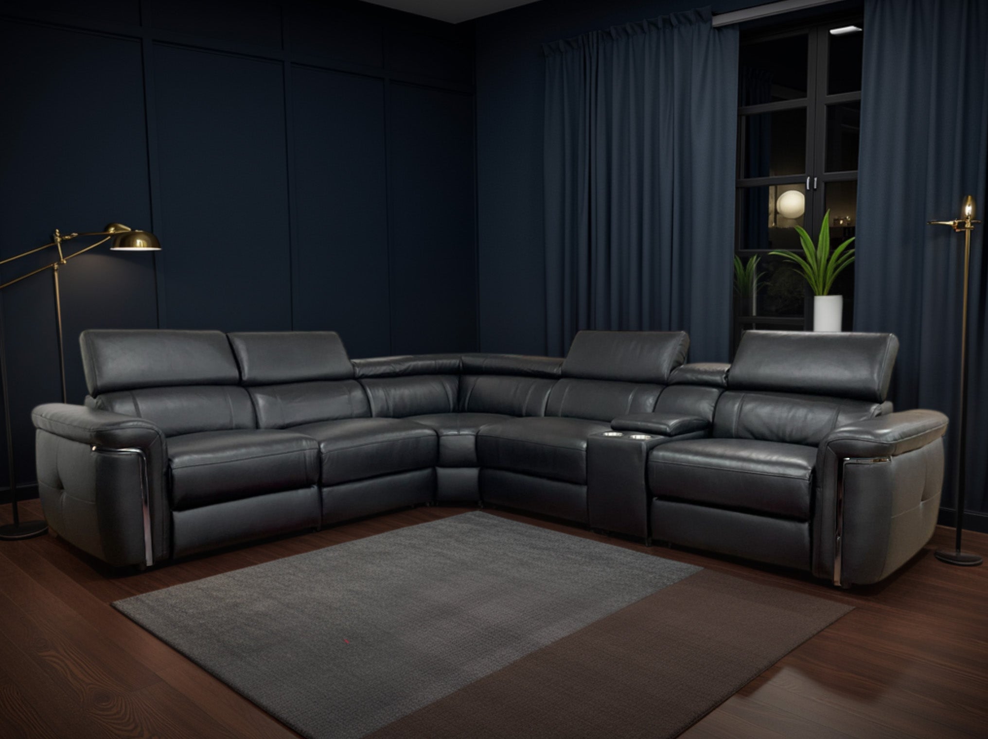 Somerville Genuine Leather Electric Recliner Sofa Black Large Corner